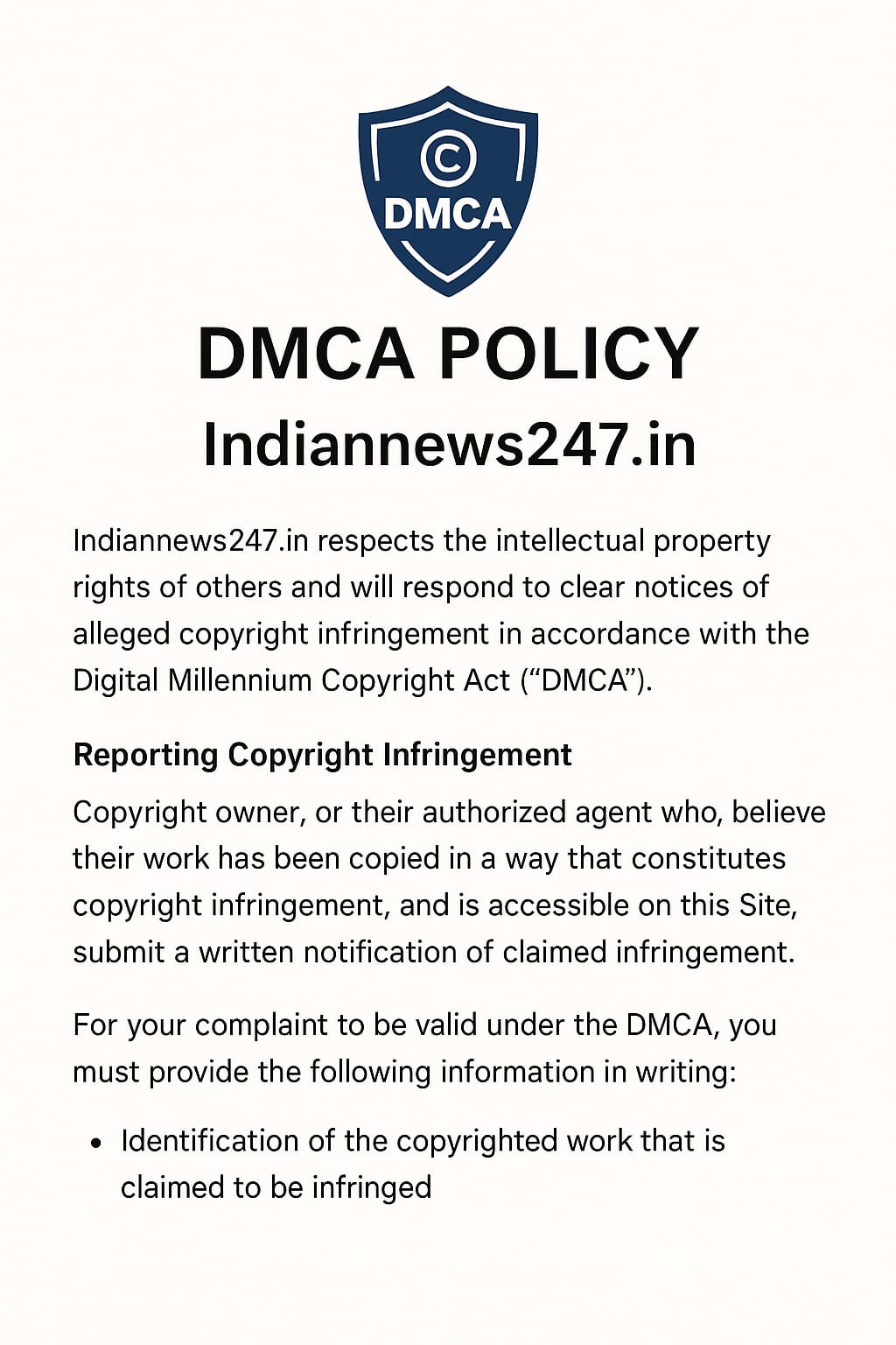 DMCA Policy: All the content on Indiannews247 is either submitted to Indiannews247 via email or is readily available in various places on the Internet and believed to be in the public domain.