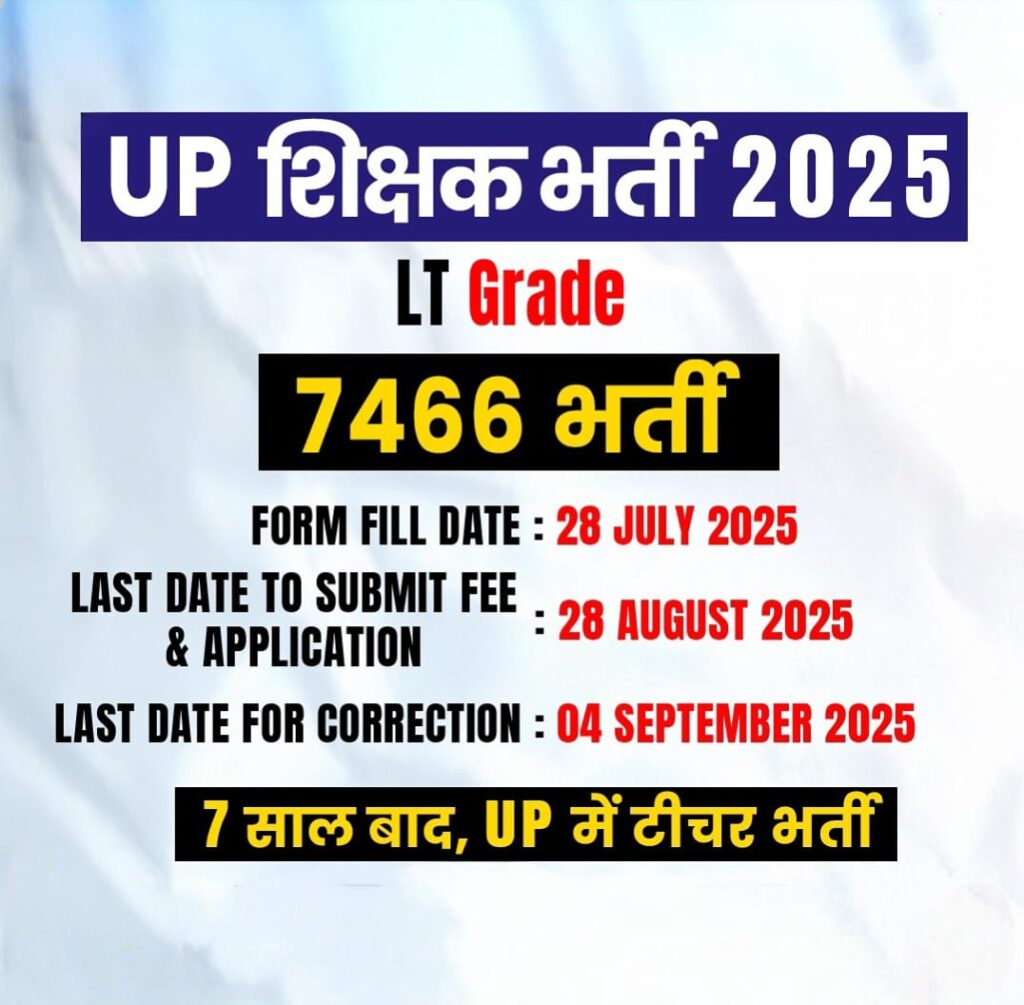UP LT Grade Teacher Bharti 2025: Big Opportunity After 7 Years, 7466 Vacancies Out Now – Apply Before 28 August!