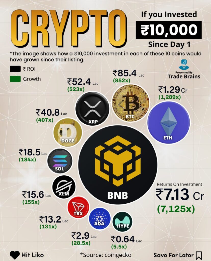 ₹10,000 Crypto Investment: ROI of Top Coins Like BTC, ETH, BNB (Unbelievable Returns)